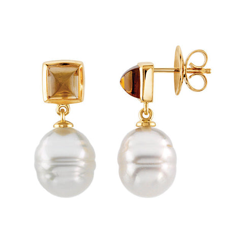 14k White Gold Square Citrine Dangle Earrings
