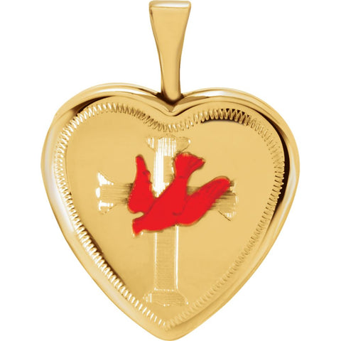 Gold Plated Sterling Silver Dove & Cross Heart Locket with Epoxy