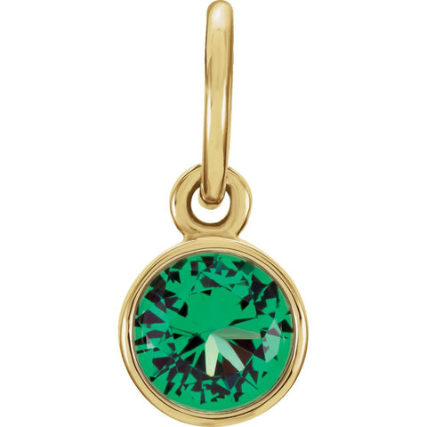 14k Yellow Gold Imitation Emerald Birthstone Charm