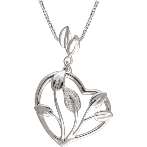 14k White Gold .05 CTW Diamond 18" Necklace with Leaf Design