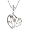 0.05 CTTW Heart-Shaped Necklace with Leaf Design in 14k White Gold ( 18.00 Inch )