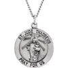 18.25 mm Round St. Jude Thaddeus Pendant Medal with 18 inch Chain in Sterling Silver