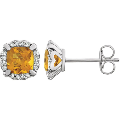 14k White Gold Citrine & 1/10 CTW Diamond Earrings
