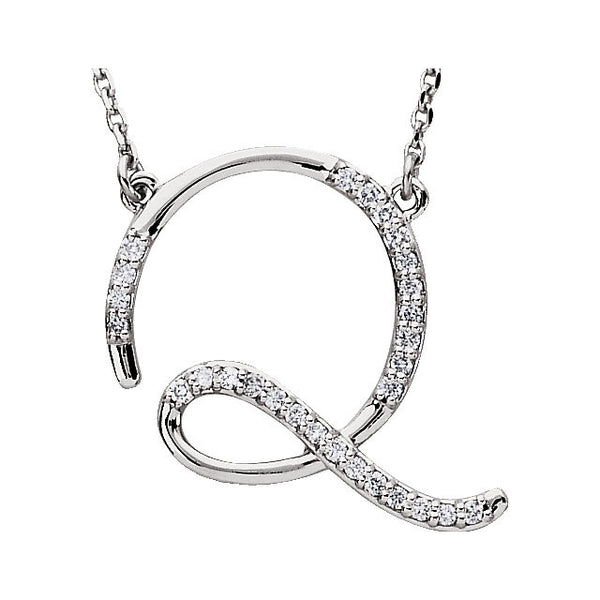 Sterling Silver Letter "Q" 1/8 CTW Diamond Initial 16" Necklace