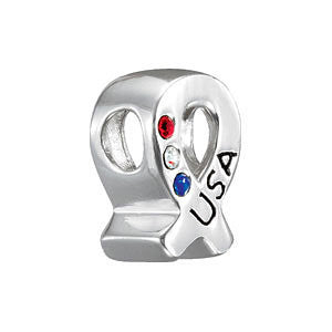 Sterling Silver 9mm USA Ribbon Bead with Crystals