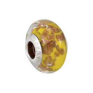 Sterling Silver 10x15mm Bella Viaggio Yellow Glass Bead with Aventurine