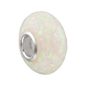 Sterling Silver 14x7mm White Created Mosaic Opal Bead