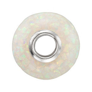 Sterling Silver 14x7mm White Created Mosaic Opal Bead