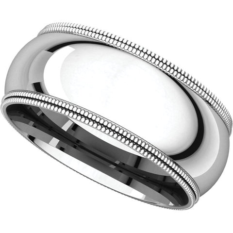 14k White Gold 8mm Double Milgrain Comfort Fit Band, Size 10