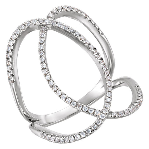 14k White Gold 3/8 CTW Diamond Freeform Ring, Size 7