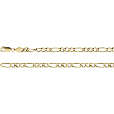 Hollow Figaro Chain in 14k Yellow Gold ( 18 Inch )