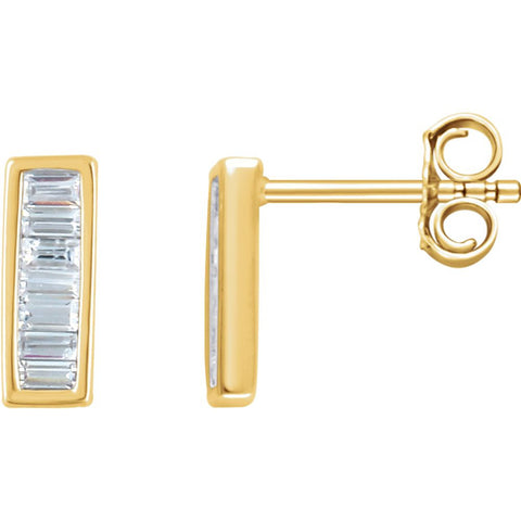 14k Yellow Gold 1/3 CTW Diamond Baguette Bar Earrings