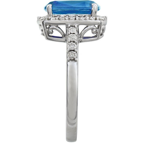 14k White Gold Swiss Blue Topaz & .07 CTW Diamond Ring, Size 7