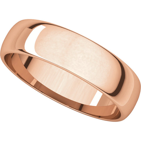 14k Rose Gold 5mm Half Round Light Band, Size 9.5