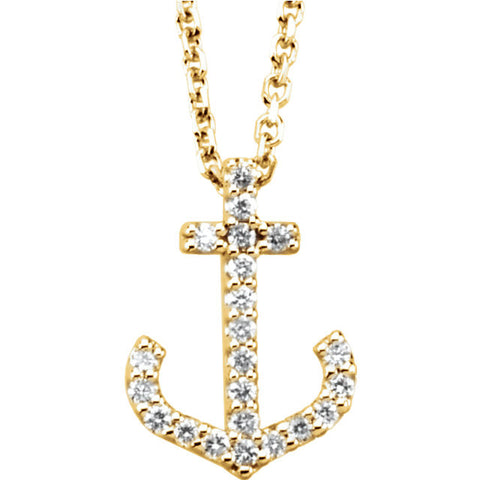 14k Yellow Gold 1/8 CTW Diamond Anchor Necklace
