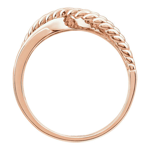 14k Rose Gold Crossover Rope Design Ring, Size 7
