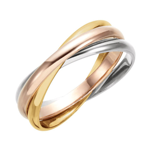 14K Yellow & White & Rose Gold 3-Band Rolling Ring Size 12.5