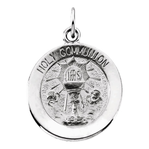 Sterling Silver 15mm Round Holy Communion Medal with 18" Chain
