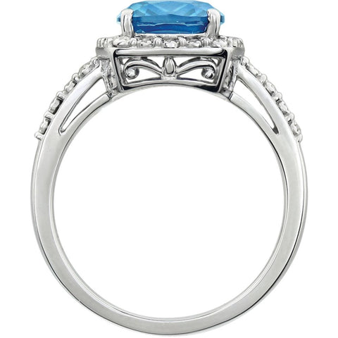 14k White Gold Swiss Blue Topaz & .07 CTW Diamond Ring, Size 7