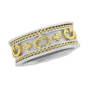 14K White & Yellow Gold Grooved Etruscan-Style Band Size 7