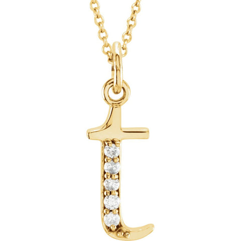 14k Yellow Gold .03 CTW Diamond Lowercase Letter "t" Initial 16" Necklace