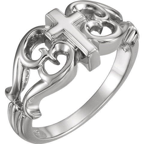 14k White Gold Cross Ring, Size 7