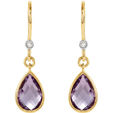 14k Yellow Gold Amethyst & Diamond Earrings