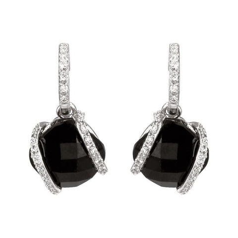 14k White Gold Onyx & Diamond Earrings