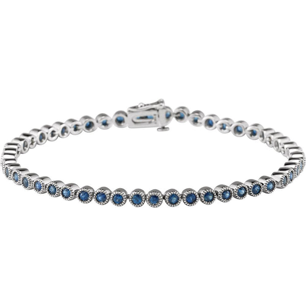 14k White Gold Blue Sapphire 7.25" Line Bracelet