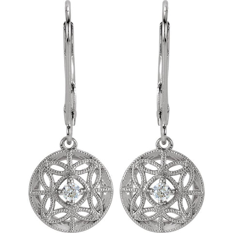14k White Gold 1/10 CTW Diamond Filigree Lever Back Earrings