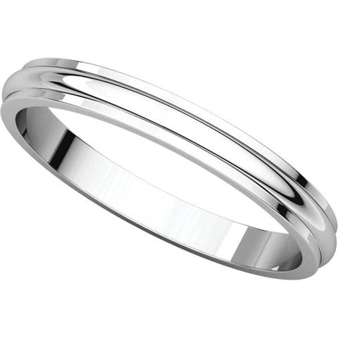 14k White Gold 2.5mm Half Round Edge Band, Size 7