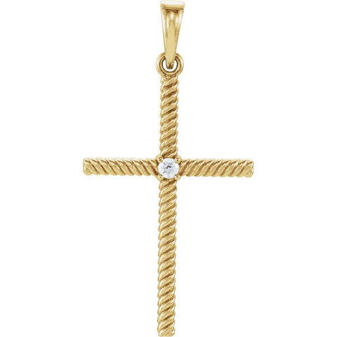 14k Yellow Gold .03 CTW Diamond 31.95x16.3mm Rope Design Cross Pendant
