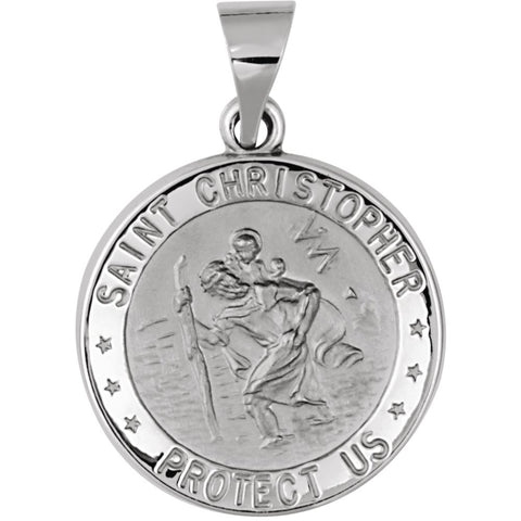 14k White Gold 25.5mm Hollow Round St. Christopher Medal