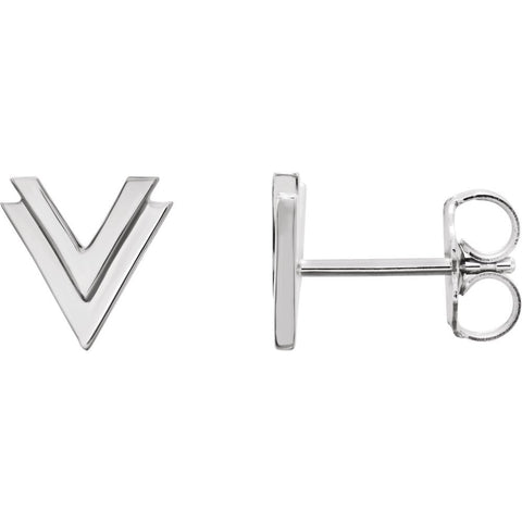 14k White Gold Double "V" Earrings