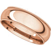 14k Rose Gold 6mm Milgrain Comfort Fit Band, Size 10