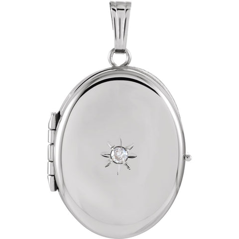 14k White Gold 20x18mm Diamond Oval Locket