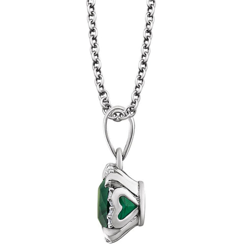 14k White Gold Created Emerald & .05 CTW Diamond 18" Necklace