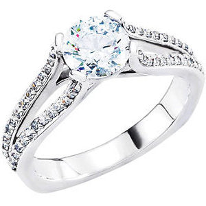 Continuum Sterling Silver Cubic Zirconia & 1/4 CTW Diamond Engagement Ring , Size 7