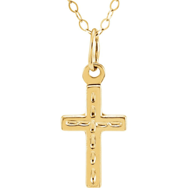 14k Yellow Gold Cross 15" Youth Cross Necklace & Packaging