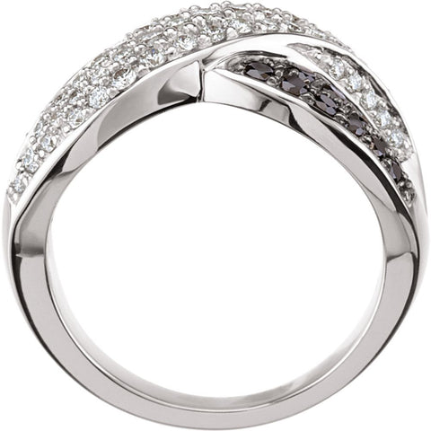 14k White Gold 1 CTW Black & White Diamond Ring, Size 7