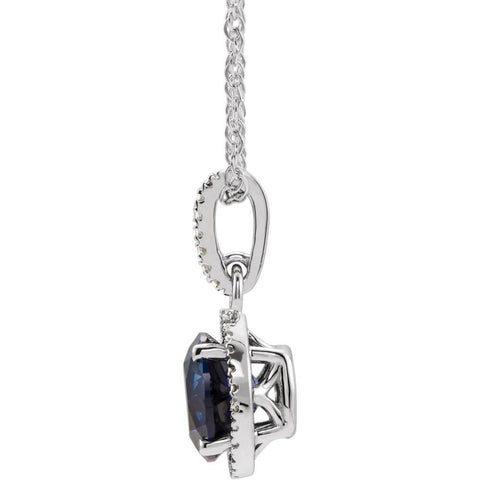 Sterling Silver Lab-Grown Blue Sapphire and .01 CTW Diamond 18" Necklace