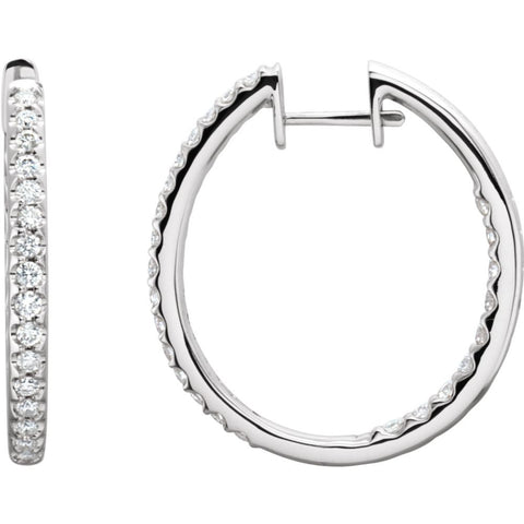 14k White Gold 1 CTW Diamond Hinged Inside-Outside Hoop Earrings