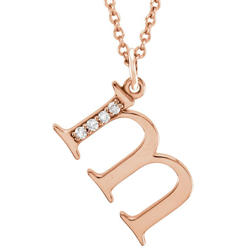 14k Rose Gold .025 CTW Diamond Lowercase Letter "m" Initial 16" Necklace