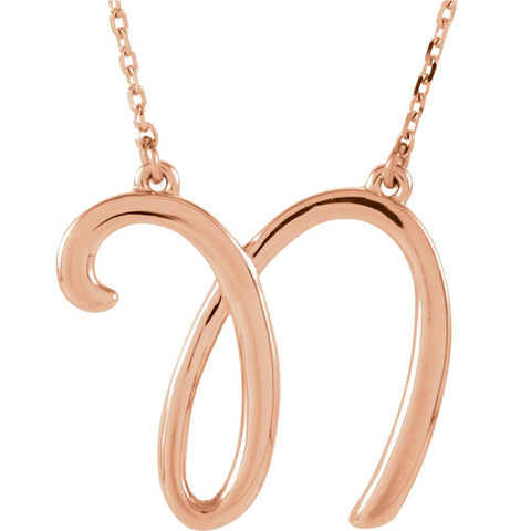 14k Rose Gold "N" Script Initial 16" Necklace