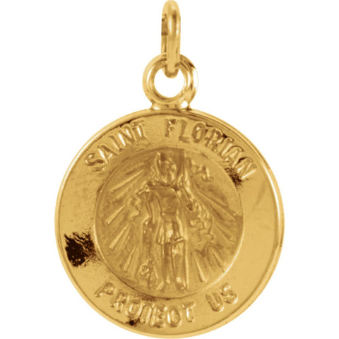 14k Yellow Gold 12mm Round St. Florian Medal