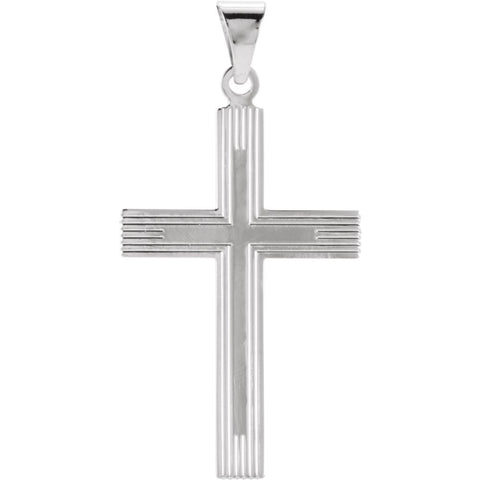 14k White Gold 28x18mm Cross Pendant with Design