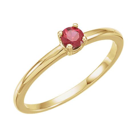 14k Yellow Gold Ruby "July" Kid's Birthstone Ring, Size 3