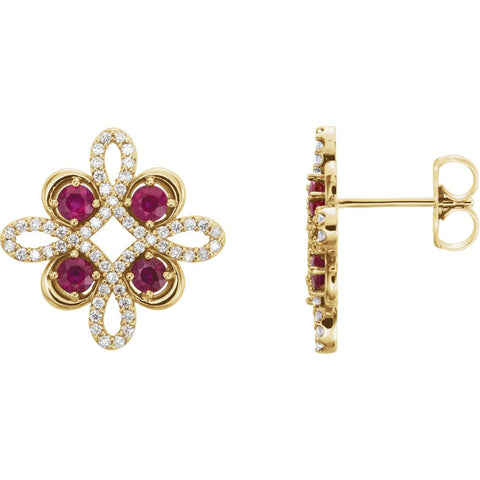 14k Yellow Gold Ruby & 1/4 CTW Diamond Earrings