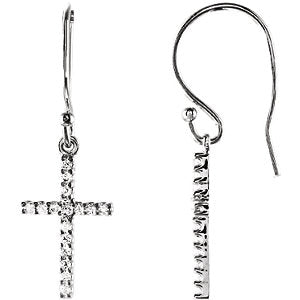 14k White Gold 1/6 CTW Diamond Cross Earrings