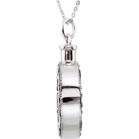 Sterling Silver 30.6x25.5mm Celebration of Life Antiqued Ash Holder Necklace with 18" Chain